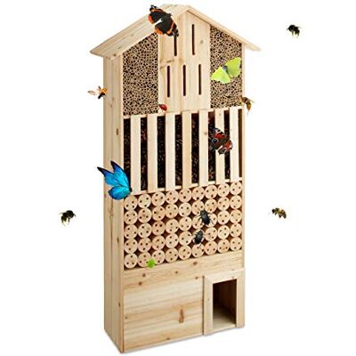 Relaxdays Casetta per insetti XXL da terra, nido per api, farfalle ricci in legno HxlxP: 118 x 57 x 24 cm, beige Relaxdays Casetta per insetti XXL da terra, nido per api, farfalle ricci in legno HxlxP: 118 x 57 x 24 cm, beige