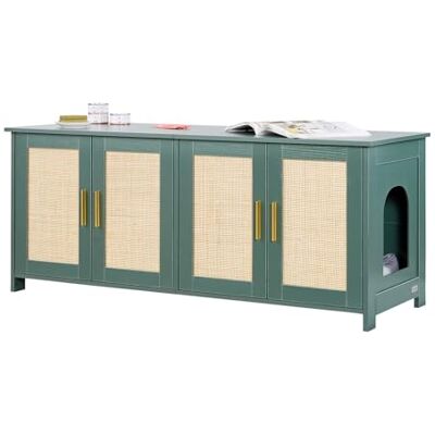 VEVOR Lettiera per Gatti Multi-Gatto, Mobiletto Nascosto da 1200 mm con 4 Ante in Rattan e 2 Ingressi, Mobile da Lettiera in Legno per Gatti, Adatto alla Maggior Parte delle Lettiere, Verde VEVOR Lettiera per Gatti Multi-Gatto, Mobiletto Nascosto da 1200 mm con 4 Ante in Rattan e 2 Ingressi, Mobile da Lettiera in Legno per Gatti, Adatto alla Maggior Parte delle Lettiere, Verde