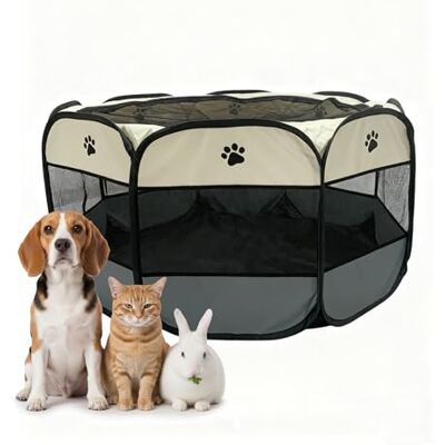 Relaxdays recinto Pieghevole per Cuccioli Indoor/Outdoor, Portatile, Poliestere Nero/Grigio/Beige, 58x114 cm, XL Relaxdays recinto Pieghevole per Cuccioli Indoor/Outdoor, Portatile, Poliestere Nero/Grigio/Beige, 58x114 cm, XL