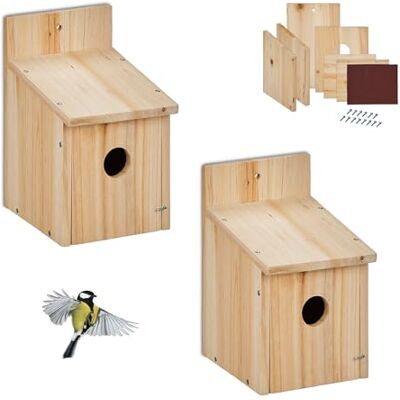 Relaxdays Casa per Uccellini, Set 2 Casette Nido Appesa in Kit DIY, Sportello, Foro 35 mm, 23x14x18 cm, Legno, Naturale Relaxdays Casa per Uccellini, Set 2 Casette Nido Appesa in Kit DIY, Sportello, Foro 35 mm, 23x14x18 cm, Legno, Naturale