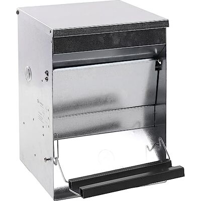 Flamingo Timo Mangiatoia automatica a pedale, rettangolare, in argento, 30 x 43 x 43 cm, 12 kg, in metallo zincato, 3 posizioni regolabili, con finestra, adatta per l'alimentazione di 6 galline Flamingo Timo Mangiatoia automatica a pedale, rettangolare, in argento, 30 x 43 x 43 cm, 12 kg, in metallo zincato, 3 posizioni regolabili, con finestra, adatta per l'alimentazione di 6 galline