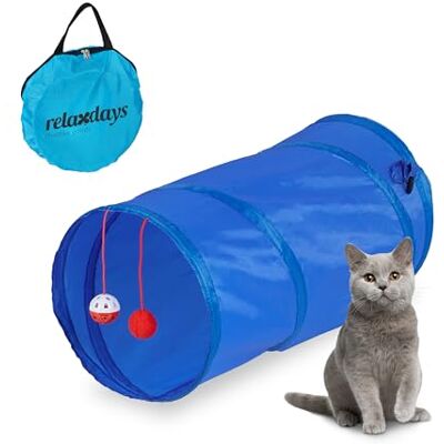 Relaxdays Tunnel per Gatti, LxD: 50x25 cm, Tubo Cat Toys con Palline da Gioco, anche Conigli e Porcellini d'India, Blu Relaxdays Tunnel per Gatti, LxD: 50x25 cm, Tubo Cat Toys con Palline da Gioco, anche Conigli e Porcellini d'India, Blu