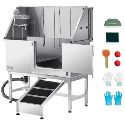 VEVOR Stazione di Lavaggio per Cani in Acciaio Inox, Vasca per Toelettatura per Animali Domestici di Grandi, Medie e Piccole Dimensioni da 127 cm con Rampa, Pannello Filtro per Acqua, Porta Destra VEVOR Stazione di Lavaggio per Cani in Acciaio Inox, Vasca per Toelettatura per Animali Domestici di Grandi, Medie e Piccole Dimensioni da 127 cm con Rampa, Pannello Filtro per Acqua, Porta Destra