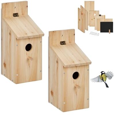 Relaxdays Casa per Uccellini, Set 2 Kit DIY Casette Nido Appese, Foro Sportello 32 mm, 29,5x11,5x17 cm, Legno, Naturale Relaxdays Casa per Uccellini, Set 2 Kit DIY Casette Nido Appese, Foro Sportello 32 mm, 29,5x11,5x17 cm, Legno, Naturale