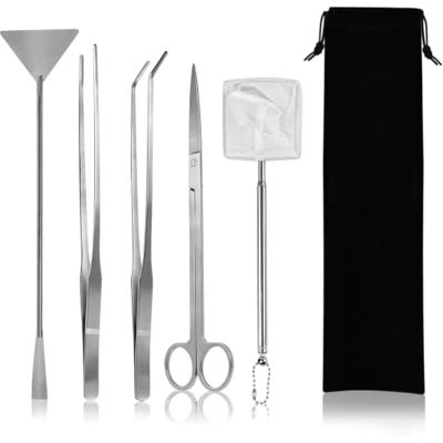 NICOLINI Strumenti per Acquario 5 in 1, Attrezzi Piante Acquario in Acciaio Inox Acquari Attrezzi, Attrezzi per Terrario, Set di Strumenti per Aquascaping, con Pinzette, Forbici, Spatola, Rete per Pesci NICOLINI Strumenti per Acquario 5 in 1, Attrezzi Piante Acquario in Acciaio Inox Acquari Attrezzi, Attrezzi per Terrario, Set di Strumenti per Aquascaping, con Pinzette, Forbici, Spatola, Rete per Pesci