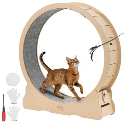 VEVOR Giocattolo Sportivo per Gatti, Ruota per Correre in Legno da 120 cm per Gatti da Interno Fino a 12,7 kg, con Pista in Moquette e Meccanismo di Bloccaggio, per Animali Domestici Colore Legno VEVOR Giocattolo Sportivo per Gatti, Ruota per Correre in Legno da 120 cm per Gatti da Interno Fino a 12,7 kg, con Pista in Moquette e Meccanismo di Bloccaggio, per Animali Domestici Colore Legno