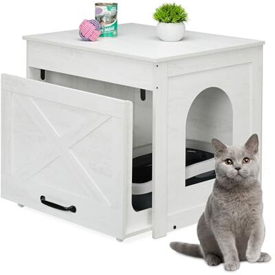 Relaxdays Mobile da Lettiera Nascosta per Gatti, Mobiletto con Cassetto e Tiragraffi, HLP 53,5x60x51,5 cm, Bianco Grigio Relaxdays Mobile da Lettiera Nascosta per Gatti, Mobiletto con Cassetto e Tiragraffi, HLP 53,5x60x51,5 cm, Bianco Grigio