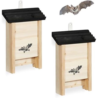 Relaxdays Casetta Pipistrelli Set 2 Pezzi, Legno Naturale/Nero, HxLxP 25x18x6 cm Relaxdays Casetta Pipistrelli Set 2 Pezzi, Legno Naturale/Nero, HxLxP 25x18x6 cm