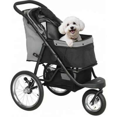 PawHut Carrello jogging pieghevole per cani piccoli e gatti 10 kg grigio Carrello per cani e gatti, 3 grandi ruote in gomma, cuscino, finestre a rete, cestino portaoggetti, guinzaglio di sicurezza PawHut Carrello jogging pieghevole per cani piccoli e gatti 10 kg grigio Carrello per cani e gatti, 3 grandi ruote in gomma, cuscino, finestre a rete, cestino portaoggetti, guinzaglio di sicurezza