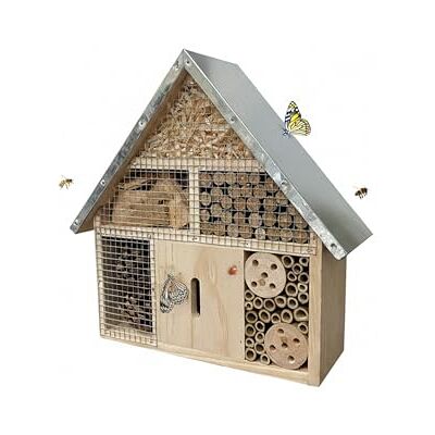 Relaxdays Hotel per Insetti in Legno con Tetto zincato, 28x30x9 cm, da Appendere, Naturale/Argento Relaxdays Hotel per Insetti in Legno con Tetto zincato, 28x30x9 cm, da Appendere, Naturale/Argento