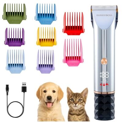 BARBERBOSS Tagliacapelli per cani e gatti, senza fili, con kit per unghie, per cani e gatti, con 8 pettini guida, display a LED, tagliacapelli a lama in ceramica a 2 velocità, ricaricabile tramite USB BARBERBOSS Tagliacapelli per cani e gatti, senza fili, con kit per unghie, per cani e gatti, con 8 pettini guida, display a LED, tagliacapelli a lama in ceramica a 2 velocità, ricaricabile tramite USB