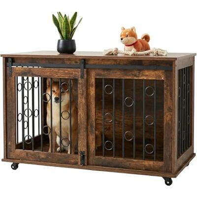 Relaxdays Gabbia per Cani con ripiano, rotelle, 2 Porte, 64x100x59 cm, Marrone/Nero Relaxdays Gabbia per Cani con ripiano, rotelle, 2 Porte, 64x100x59 cm, Marrone/Nero