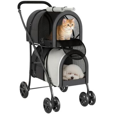 PawHut Passeggino doppio cani gatti pieghevole 66x50x98 cm Grigio scuro 2 trasportini rimovibili, cintura di sicurezza, tasche laterali, 2 cuscini, capacità 10 kg ciascuno, con ruote PawHut Passeggino doppio cani gatti pieghevole 66x50x98 cm Grigio scuro 2 trasportini rimovibili, cintura di sicurezza, tasche laterali, 2 cuscini, capacità 10 kg ciascuno, con ruote