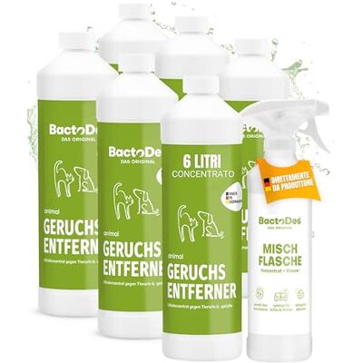 Bactodes Neutralizzatore di odori per animali domestici 6L concentrato con boccetta spray Detergente enzimatico bio-microbico per urina di gatti e cani Elimina gli odori sgradevoli Bactodes Neutralizzatore di odori per animali domestici 6L concentrato con boccetta spray Detergente enzimatico bio-microbico per urina di gatti e cani Elimina gli odori sgradevoli