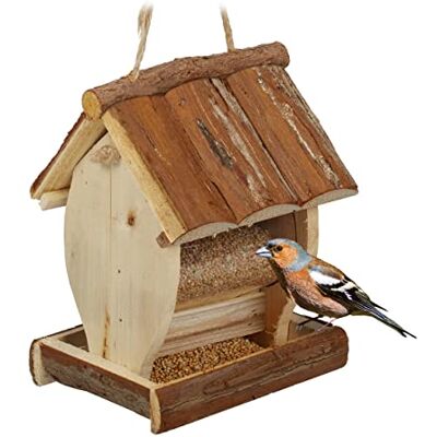 Relaxdays Mangiatoia per Uccelli, Casetta da Appendere in Legno Dispenser Mangime da Esterno, 20x15,5x13 cm, Naturale Relaxdays Mangiatoia per Uccelli, Casetta da Appendere in Legno Dispenser Mangime da Esterno, 20x15,5x13 cm, Naturale