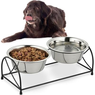 Relaxdays Ciotole Rialzate per Cani, Alzatina con 2 Scodelle in Acciaio Inox, 2,2 Litri, Supporto in Ferro, Nero Argento Relaxdays Ciotole Rialzate per Cani, Alzatina con 2 Scodelle in Acciaio Inox, 2,2 Litri, Supporto in Ferro, Nero Argento