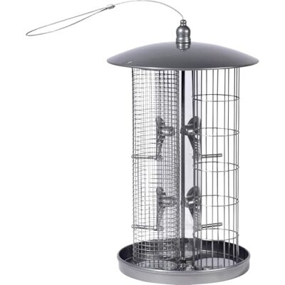 dobar Mangiatoia multifunzione a 3 scomparti, per uccelli selvatici, da appendere, 21,5 x 21,5 x 36,5 cm, in metallo, colore: Grigio dobar Mangiatoia multifunzione a 3 scomparti, per uccelli selvatici, da appendere, 21,5 x 21,5 x 36,5 cm, in metallo, colore: Grigio
