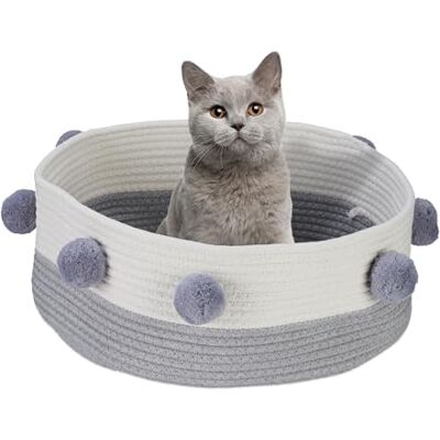 Relaxdays Cuccia per Gatti e Cani Piccoli, H x D: 16,5 x 41 cm, Cestino per Dormire in Cotone Intrecciato, Grigio Bianco, 16.5 x 41 x 41 cm Relaxdays Cuccia per Gatti e Cani Piccoli, H x D: 16,5 x 41 cm, Cestino per Dormire in Cotone Intrecciato, Grigio Bianco, 16.5 x 41 x 41 cm