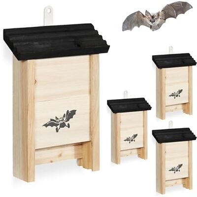 Relaxdays casetta Pipistrelli Set 4 rifugi in Legno Naturale/Nero Misure 25x18x6 cm Relaxdays casetta Pipistrelli Set 4 rifugi in Legno Naturale/Nero Misure 25x18x6 cm