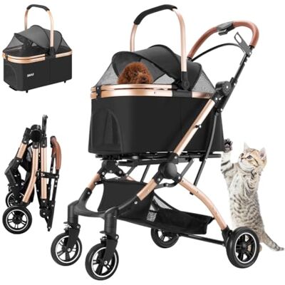 BAKAJI Passeggino per Cani e Gatti 2in1 con Navicella Rimovibile e Chiusura Salvaspazio, Carrozzina Animali Domestici con Capsula Trasportino Rimovibile e Tettuccio Apribile, Peso Max. 50kg (Nero) BAKAJI Passeggino per Cani e Gatti 2in1 con Navicella Rimovibile e Chiusura Salvaspazio, Carrozzina Animali Domestici con Capsula Trasportino Rimovibile e Tettuccio Apribile, Peso Max. 50kg (Nero)