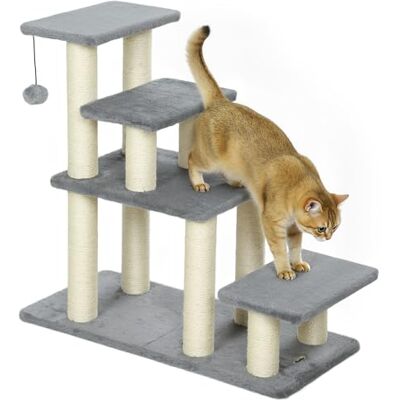 PawHut Scala per Animali Domestici Regolabile 3/4 gradini Scala per Gatti e Cani con tiragraffi in sisal e Palla, ecologiche per Letti, divani, Grigio PawHut Scala per Animali Domestici Regolabile 3/4 gradini Scala per Gatti e Cani con tiragraffi in sisal e Palla, ecologiche per Letti, divani, Grigio