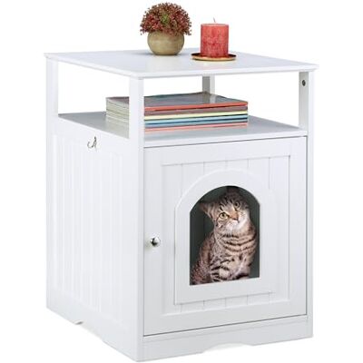Relaxdays Mobile da Lettiera, Cuccia per Gatti, Mobiletto con Ripiano, Anta Magnetica, Forato, HLP: 64x48x53 cm, Bianco Relaxdays Mobile da Lettiera, Cuccia per Gatti, Mobiletto con Ripiano, Anta Magnetica, Forato, HLP: 64x48x53 cm, Bianco