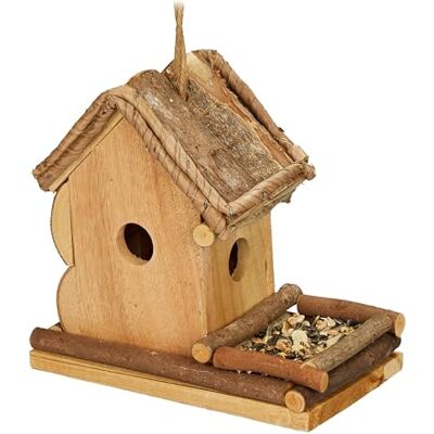 Relaxdays Casetta Decorativa per Uccelli con Mangiatoia, Casa per Uccellini da Esterno, 21x21x12,5 cm, Legno, Naturale Relaxdays Casetta Decorativa per Uccelli con Mangiatoia, Casa per Uccellini da Esterno, 21x21x12,5 cm, Legno, Naturale