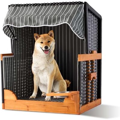 Relaxdays .ano per Cani in Rattan con Ciotola, tettuccio Parasole, 95x75x65 cm, Giardino/terrazza, Grigio Relaxdays .ano per Cani in Rattan con Ciotola, tettuccio Parasole, 95x75x65 cm, Giardino/terrazza, Grigio
