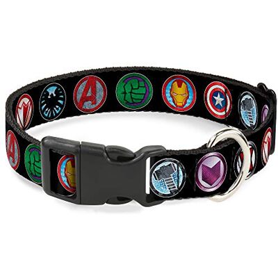 Buckle-Down 9Avenger Icons Black/Multi Color Marvel Avengers Plastic Clip Collar Moda per Animali Domestici, Nylon, Multicolore, 1.5" Wide Fits 16-23" Neck Medium Buckle-Down 9Avenger Icons Black/Multi Color Marvel Avengers Plastic Clip Collar Moda per Animali Domestici, Nylon, Multicolore, 1.5" Wide Fits 16-23" Neck Medium