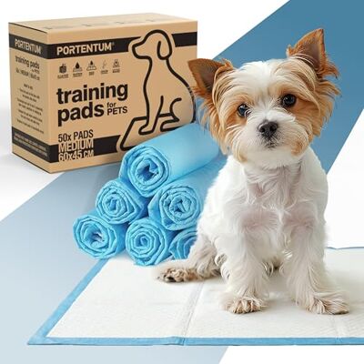 PORTENTUM Traversine cani 60x45 cm 50 pezzi – Tappetini igienici per cani 6 strati assorbenti antifuga con controllo degli odori – Tappetini cane per addestramento PORTENTUM Traversine cani 60x45 cm 50 pezzi – Tappetini igienici per cani 6 strati assorbenti antifuga con controllo degli odori – Tappetini cane per addestramento