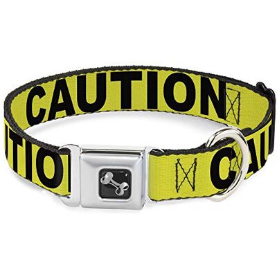 Collare resistente per cani Buckle-down - Design CAUTION, Taglia L Collare resistente per cani Buckle-down - Design CAUTION, Taglia L