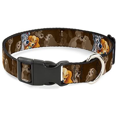 Buckle-Down PC-WDY372-S Collare in plastica con Clip per Signora e vagabondo, 2 Pose/Spaghetti Bacio Scena, Marrone, 2,5 cm, W-9-15, Collo Piccolo Buckle-Down PC-WDY372-S Collare in plastica con Clip per Signora e vagabondo, 2 Pose/Spaghetti Bacio Scena, Marrone, 2,5 cm, W-9-15, Collo Piccolo