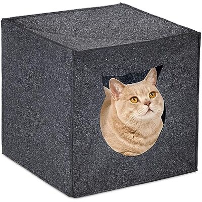 Relaxdays Casetta Gatti in Feltro, Cuccia Gattini, Cani Piccoli, 33x33x33 cm, Pieghevole, Casa Animali Domestici, Grigio Relaxdays Casetta Gatti in Feltro, Cuccia Gattini, Cani Piccoli, 33x33x33 cm, Pieghevole, Casa Animali Domestici, Grigio