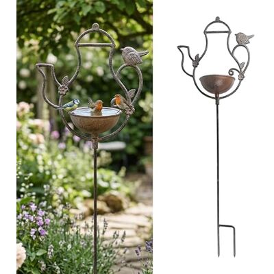 Relaxdays Abbeveratoio a teiera per Uccelli, 86×27×13 cm, ghisa, con picchetto, Ciotole Acqua e Cibo, Marrone Relaxdays Abbeveratoio a teiera per Uccelli, 86×27×13 cm, ghisa, con picchetto, Ciotole Acqua e Cibo, Marrone