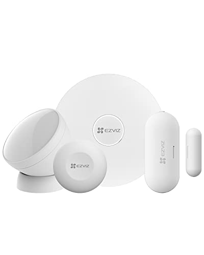 EZVIZ Kit Sensori Wireless 4 pezzi, Hub Sicurezza domestica con allarme, Sensore movimento PIR, Sensore porta, Pulsante Smart, Connessione Zigbee