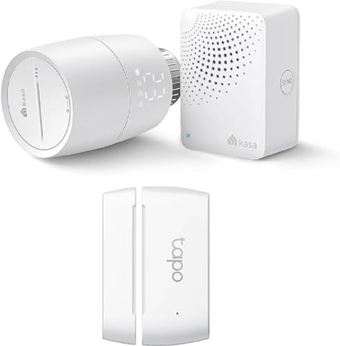 TP-Link Kasa KE100 KIT Valvola Termostatica Intelligente + Tapo T310 Monitoraggio della Temperatura e Dell'umidità, Protezione Dal Gelo, Risparmio Energetico, Contiene Kasa Hub KH100