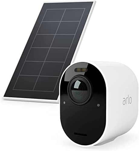Arlo Ultra 2 Telecamera Aggiuntiva Wi-Fi Esterno & Pannello Solare, 4K UHD, 180° Visione Notturna Colori, Sirena, Rilevamento Movimento, Audio Bidirezionale, Bianca
