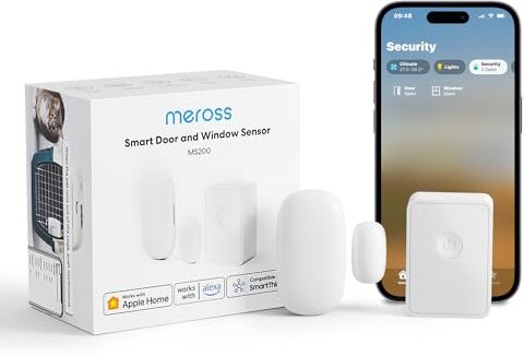 meross Sensore per Porte e Finestre, Incluso Un Hub , Connessione WiFi 2,4GHz, Rilevatore per Sistema di Allarme e Domotica Intelligente, Compatibile con Apple Home, Alexa, SmartThings