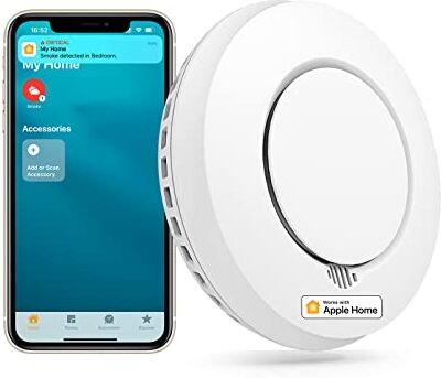 meross Rilevatore Fumo con Homekit Smart WiFi, Hub  richiesto, Allarme antifumo per casa e Rilevatore di Fumo WiFi Rilevamento automatico, EN 14604, per Cucina, Seminterrato, Corridoio