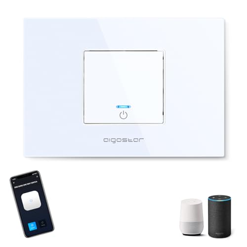 Aigostar Interruttore WiFi Alexa, Interruttore Intelligente, Smart Switch Controllo Vocale, One Gang One Way Switch,MAX.2300W LED 690W, Bianco 1 Unità.