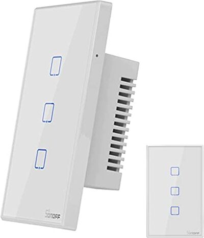 Sonoff T2 3 Canali Interruttore Wifi Domotica Alexa Google Home Rivestimento in vetro Compatibile con Cassette Italiane 503