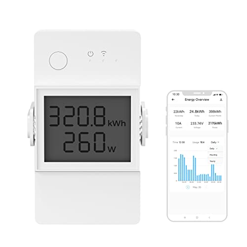 SONOFF Interruttore intelligente d'élite con misuratore di consumo 20A WiFi con misura consumo elettrico su schermo digitale LCD e protezione da sovraccarico,con Alexa, Google Home, IFTTT