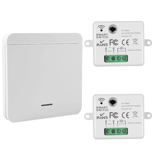 Bqweun Interruttore Wireless, Interruttore Luce, Interruttore Wifi, Interruttore di Sicurezza Trasmettitore RF e Controller Ricevitore 0A, Installazione Semplice per Lampade Fino a 2200W, Smart Life ()