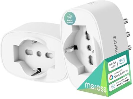 meross Presa Smart Italiana, Presa WiFi con Monitoraggio Consumi, Presa Intelligente 16A, Funzione Timer, Compatibile con Alexa, Google Home e SmartThings, Controllo Vocale e Remoto, 3840W, 2 Pezzi