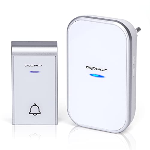 Aigostar Campanello Senza Fili, Campanello Wireless Impermeabile IP44 da Esterno, Indicatore LED, Portata 150m con 36 Melodie e 3 Livelli di Volume, 1 Trasmettitore + 1 Ricevitori