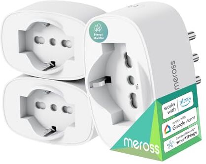 meross Presa Smart Italiana, Presa WiFi con Monitoraggio Consumi, Presa Intelligente 16A, Funzione Timer, Compatibile con Alexa, Google Home e SmartThings, Controllo Vocale e Remoto, 3840W, 3 Pezzi