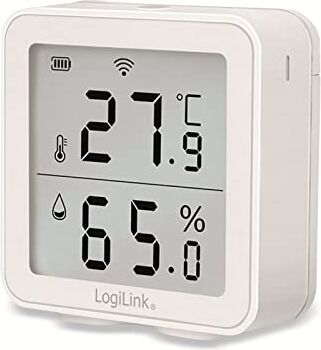 Logilink Misuratore termico igro, controllo remoto Wi-Fi (per app Smart Life) per una qualità dell'aria sana, controllo vocale Amazon Alexa & Google, bianco