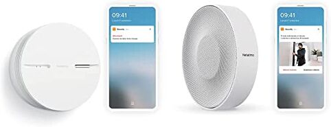 Netatmo Rilevatore di Fumo Intelligente, Batteria di 10 Anni di Autonomia, Allarme Fumo, Controlli Automatici, Bianco & NIS01-IT Sirena Interna Intelligente, Wireless, 110 dB