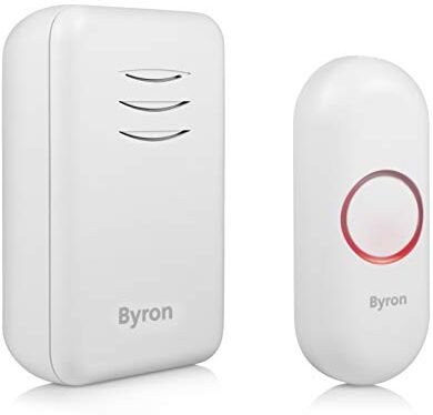 Byron Kit campanello e campanello 16 melodie e 150 m (campo libero) di portata senza fili, alimentazione a batterie, colore: Bianco