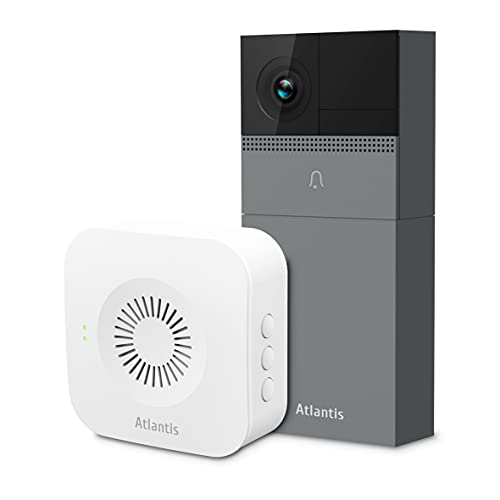 Atlantis VideoCitofono DB910 Wireless da Esterno Telecamera 2MP Full HD Sensore PIR Compatibile Google Home/Nest ed Amazon Alexa Echo Show IR led Slot micro-SD Campanello, APP di gestione, Grigio
